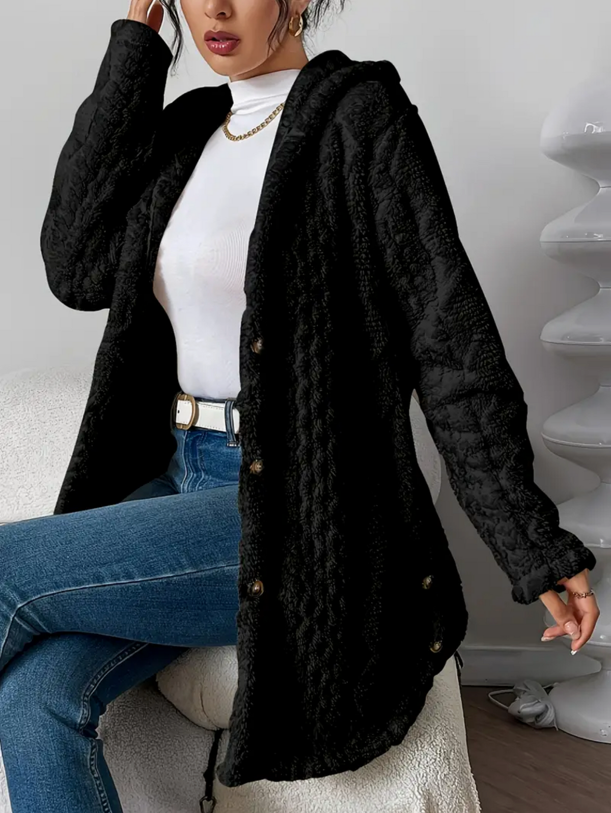 Gebreid Vest met Capuchon | Dames vest van zacht teddy-materiaal