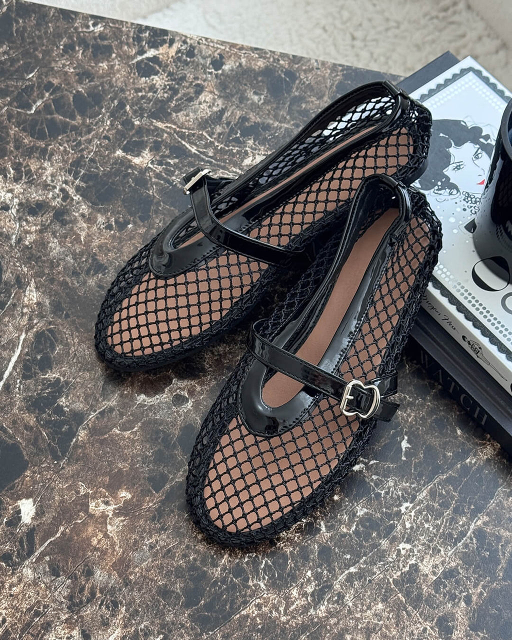 Juliette Mesh Ballerina's | Dames ballerina's met ademend mesh en leren details
