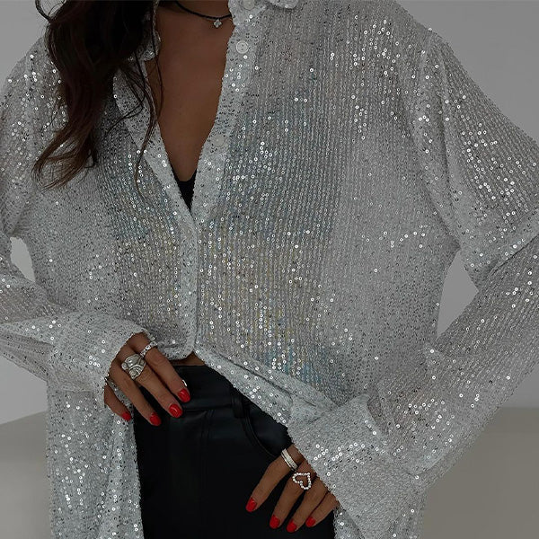 Glimmende Party Top voor Dames met Pailletten | Losvallende Blouse voor Feestelijke Avonden