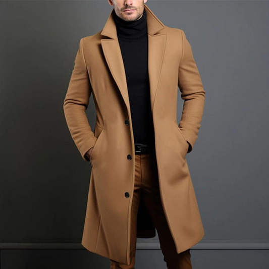Heren Winterjas Formeel Lange Jas Wollen Look