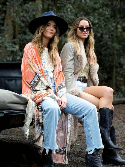 Christa | Dames Kimono met Bloemenprint en Strikceintuur – Luchtig & Feminine
