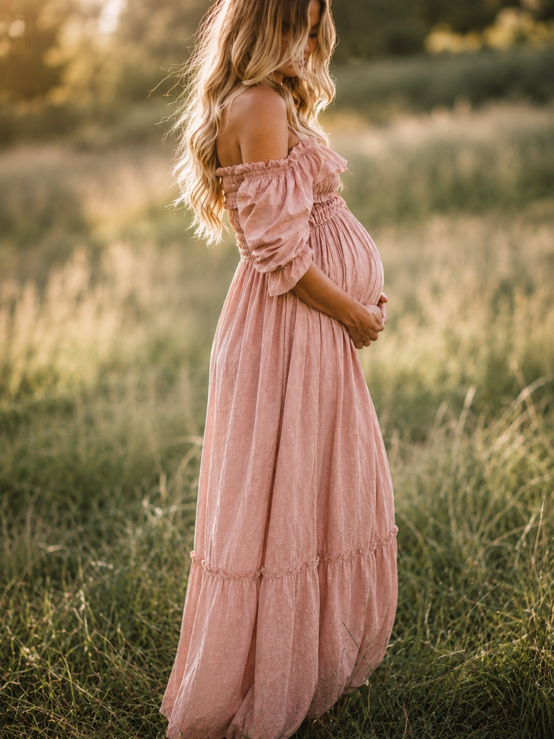 Anne-Elise | Zwangerschapsjurk voor Dames met Off-Shoulder Ontwerp en Luchtige Pasvorm