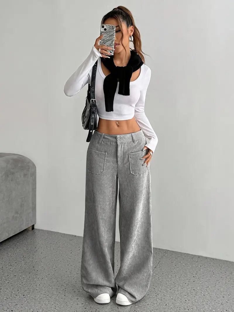 Ainsley - Makara Corduroy Broek Met Wijde Pijpen