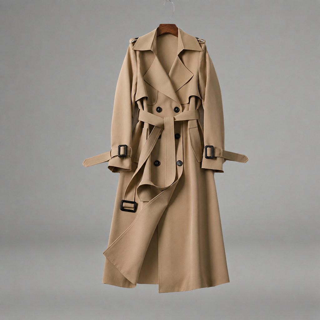 Dames Dubbelrijige Trenchcoat met Ceintuur – Klassiek, Tijdloze Jas