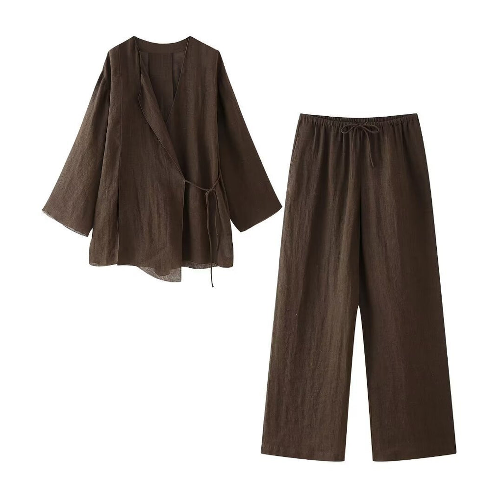 AMINA Kimono Set voor dames | Luchtige tweedelige outfit met lace-up detail en elegante pasvorm