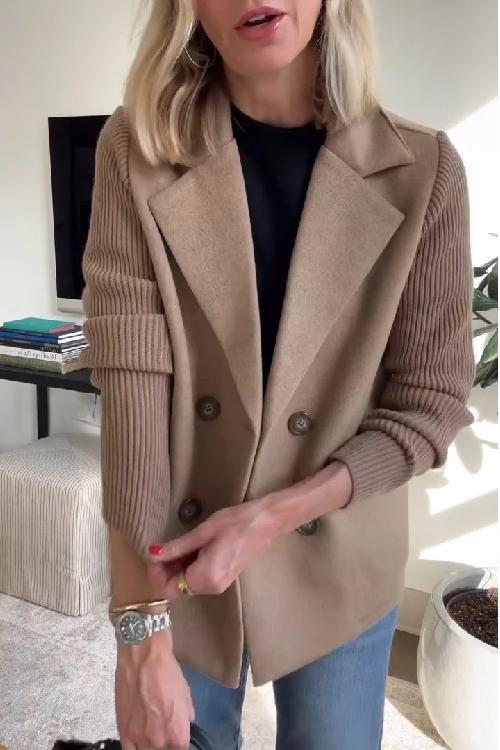 Dames Blazer met Gebreide Mouwen – Tijdloos Zwart, Casual en Business Outfit