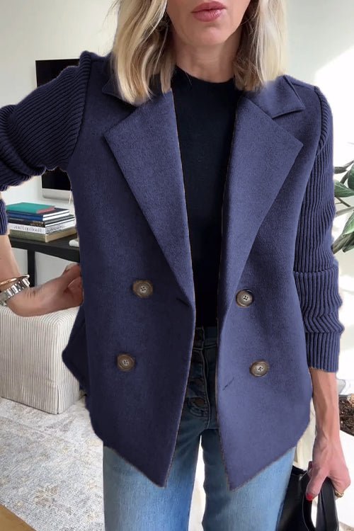 Dames Blazer met Gebreide Mouwen – Tijdloos Zwart, Casual en Business Outfit