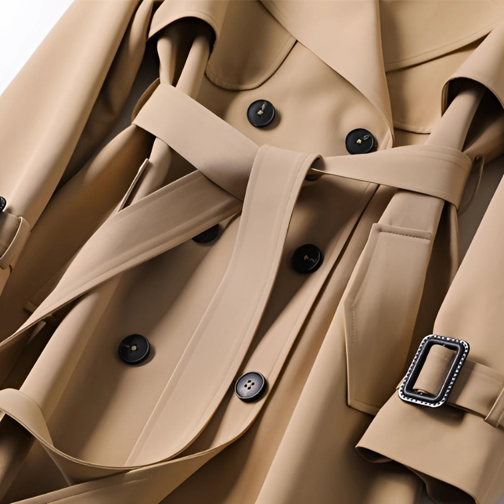 Dames Dubbelrijige Trenchcoat met Ceintuur – Klassiek, Tijdloze Jas