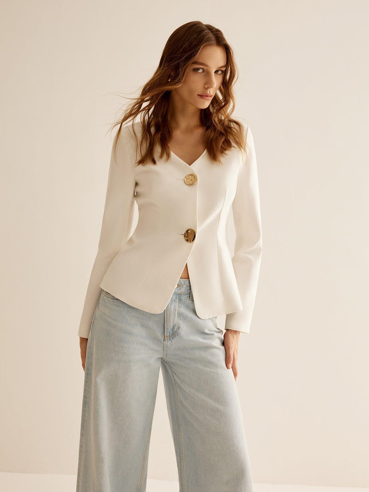 JONI - Minimalistische Blazer met V-Hals voor Dames