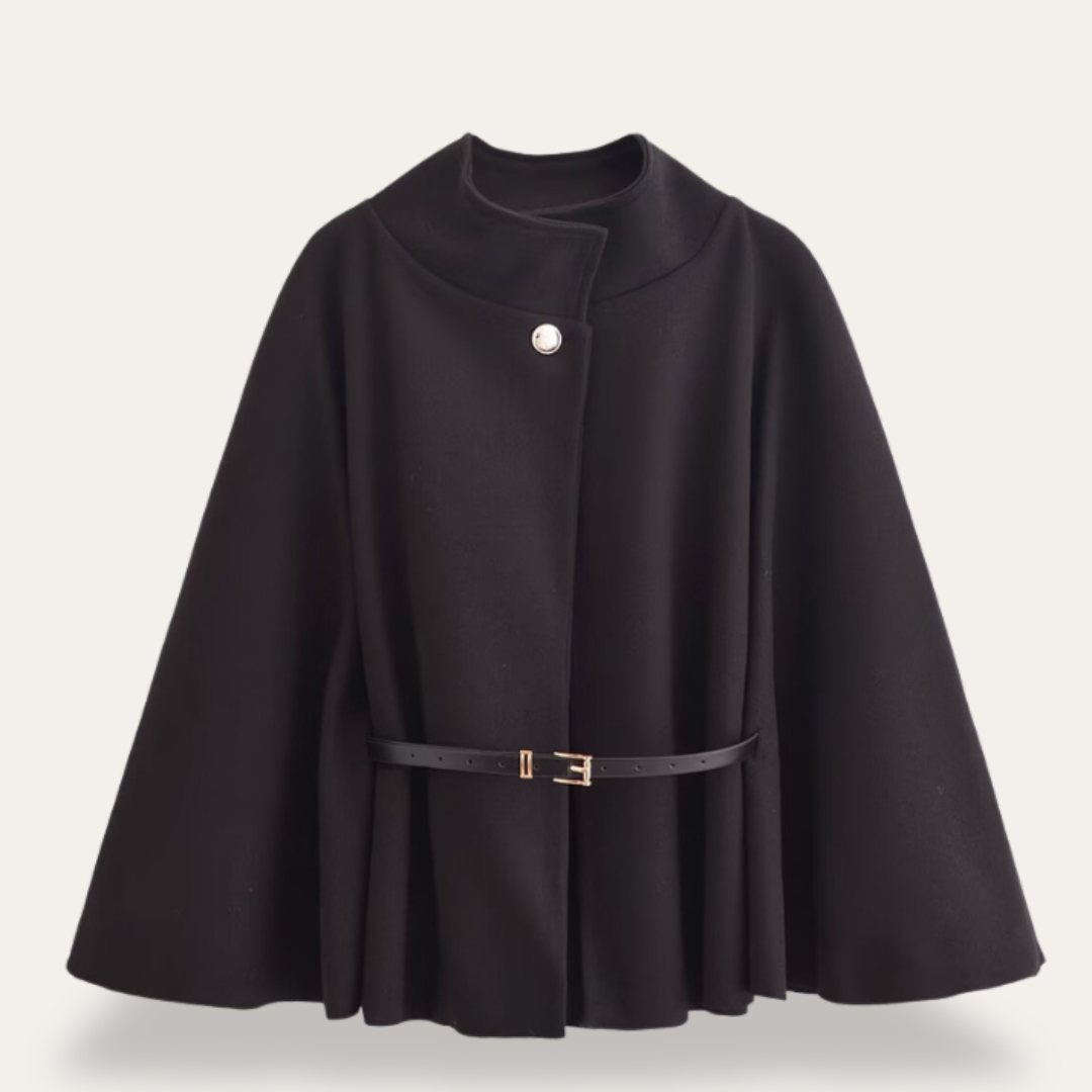 Dames Wollen Cape Mantel – Effen, Casual voor Herfst en Winter