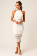 Hugo | Dames Midi Jurk – Slim Fit – Halternek – Sheer Haakdetails