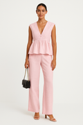 Camilla | Dames Tweedelige Set – Mouwloze Peplum Top met V-hals en Losse Lange Broek