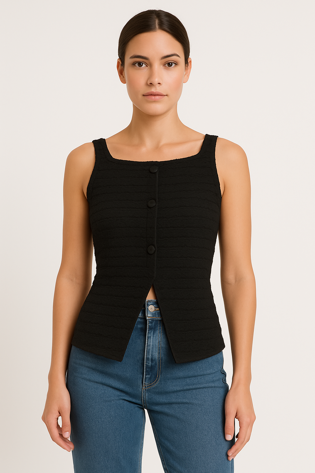 Fonsina | Dames Tanktop – Slim Fit – Ribbelstructuur – Mouwloos Design