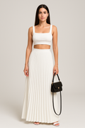 Mette | Dames Set Top en Plissé Maxi Rok – Slim Fit Gebreide Crop Top – Zachte Stretchstof