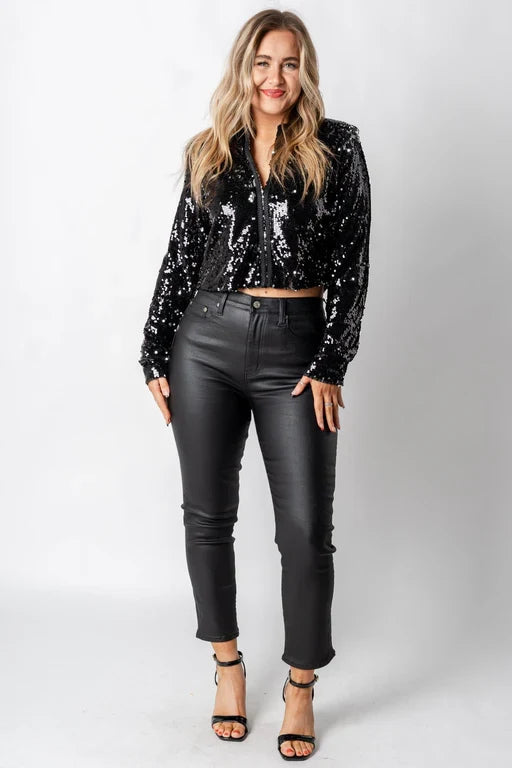 Zwarte glitter jas