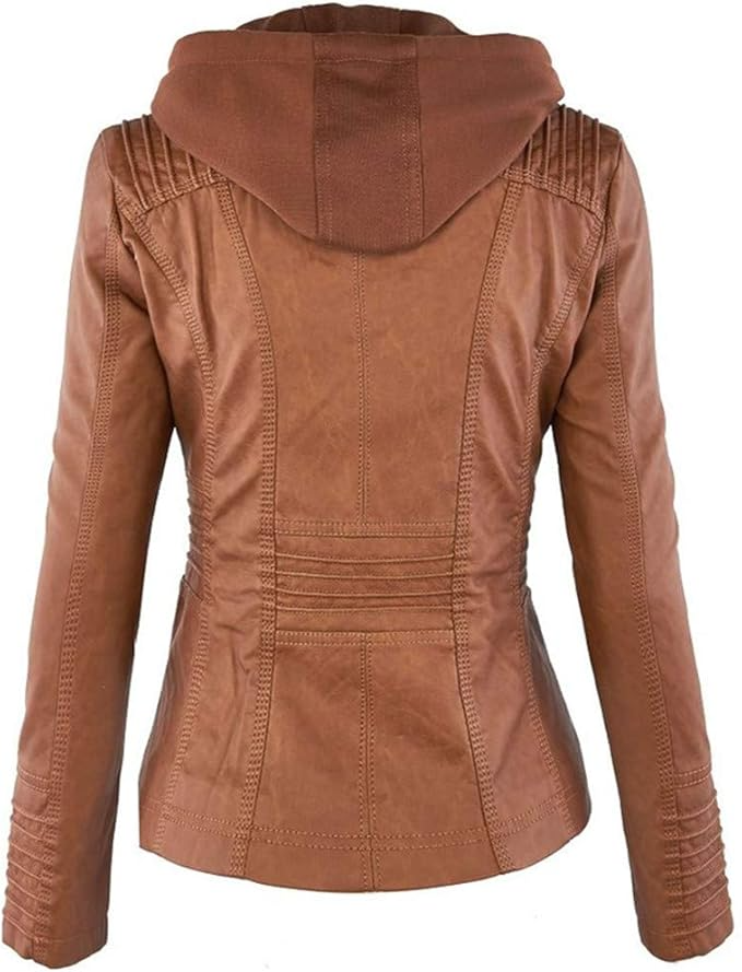 Dames Leren Jas | Stijlvolle Jacket met Capuchon en Comfortabele Pasvorm