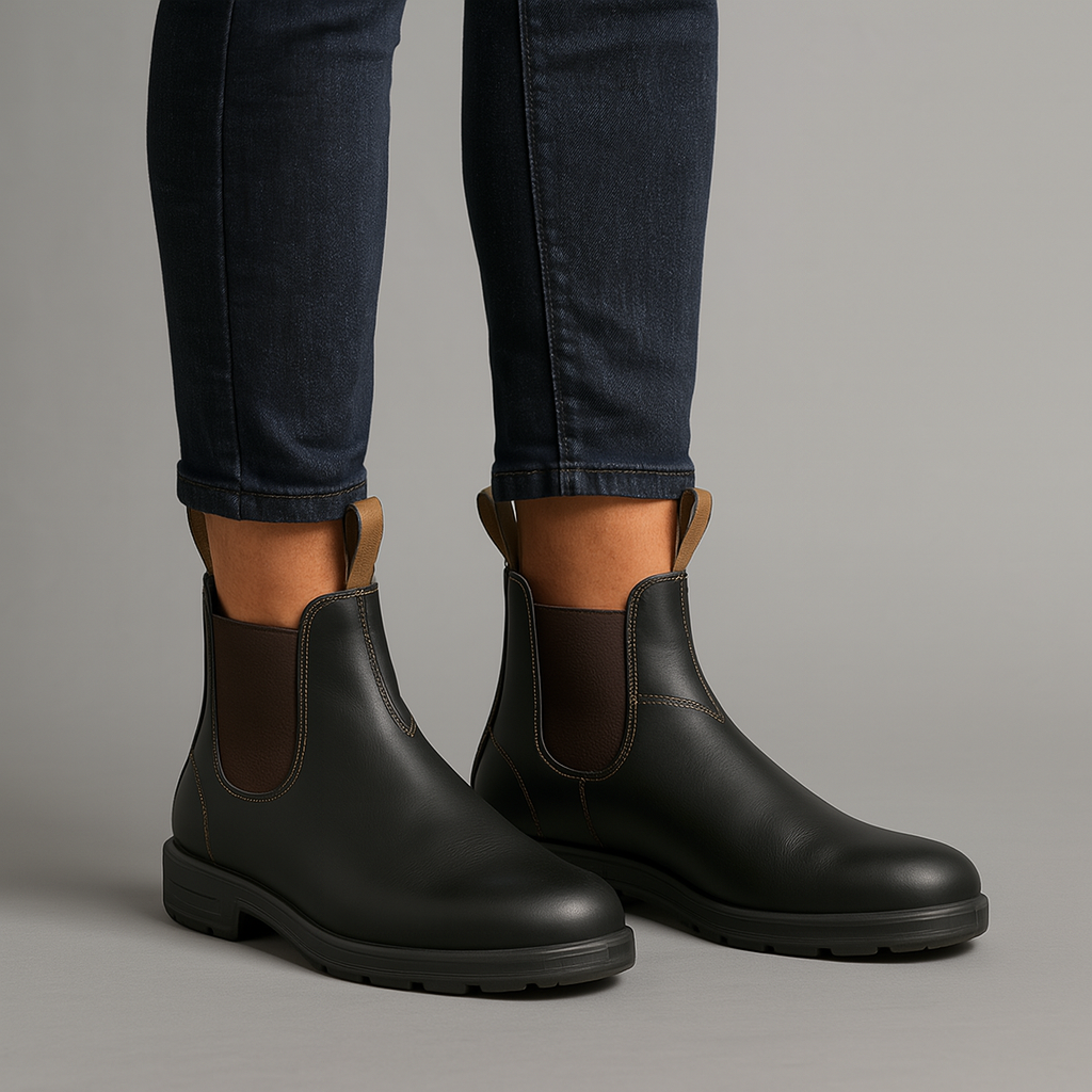 Dames Waterdichte Chelsea Laarzen – Zwart Leer, Klassiek Instapmodel voor Casual en Regenachtige Dagen