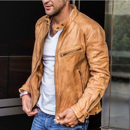 Heren Slim Fit Jas – Met Rits en Opstaande Kraag, Geschikt voor Biker en Casual Gebruik