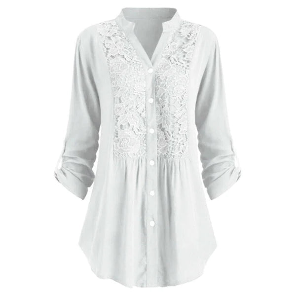Dames Getailleerde Blouse – Met Kantdetail, Geschikt voor Werk en Dagelijks Gebruik