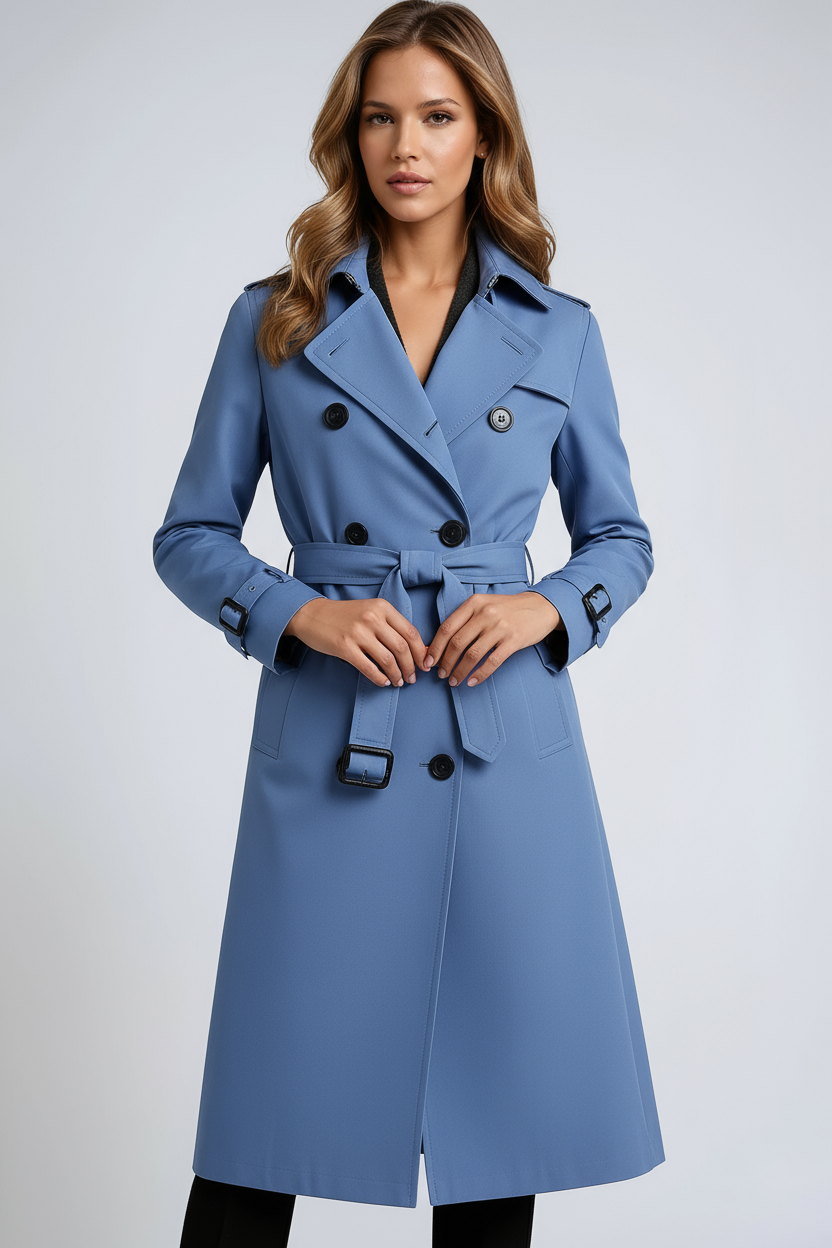 Dames Dubbelrijige Trenchcoat – Met Riem en Dubbele Knoopsluiting, Tussenjas voor Lente en Herfst