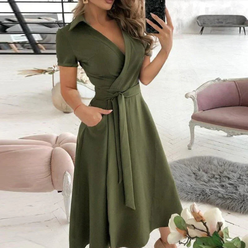 Lange Wikkeljurk voor Dames met Bindceintuur | Elegante Pasvorm voor Casual & Formele Gelegenheden