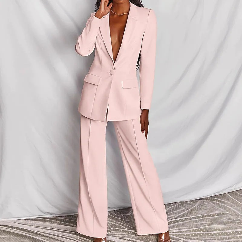 Evelyn Dames Blazer- en Broekset, Premium Stof, Elegant