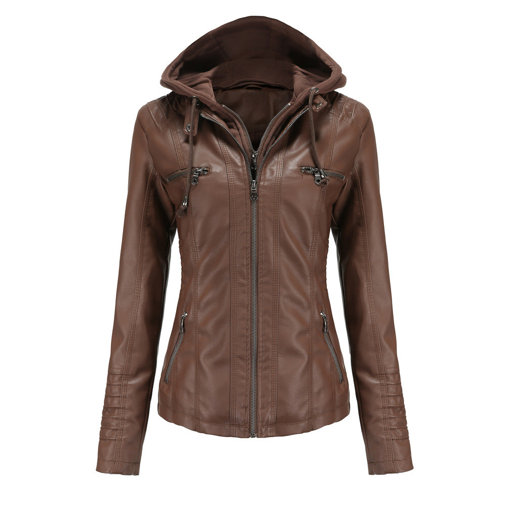 Dames Leren Jas | Stijlvolle Jacket met Capuchon en Comfortabele Pasvorm