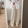 Sofie | Dames Broek met Wijde Pijpen – Elegante Pasvorm, Kant Textuur & Semi Transparant