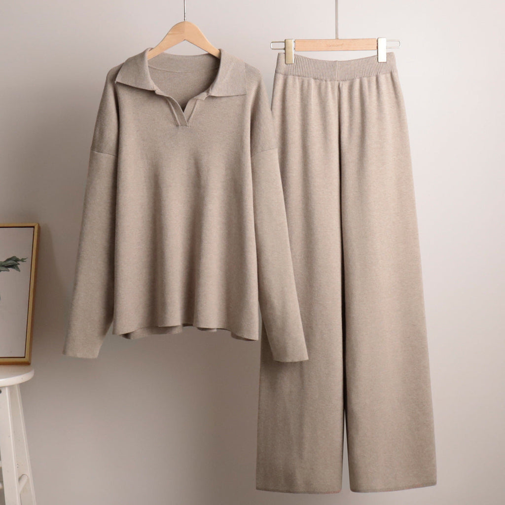 Dames Lounge Set, Zacht en Comfortabel, Met kraag & Wijde broek