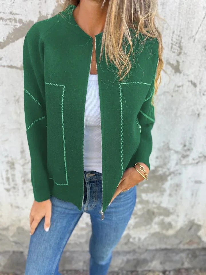 Dames gebreid jack | Wolmix met relaxed fit, ritssluiting en zijzakken