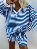 Dames Oversized Set – Casual voor Thuisgebruik, Met Gestreepte Details en Korte Broek