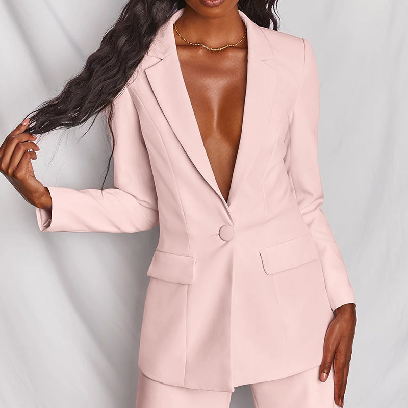 Evelyn Dames Blazer- en Broekset, Premium Stof, Elegant