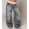 Dames Baggy Wide-Leg Jeans met Tailleband - Stretch Denim