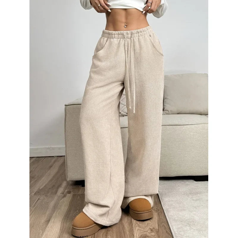 Dames Hoog Getailleerde Corduroy Broek – Relaxed Fit, Casual voor Herfst/Winter