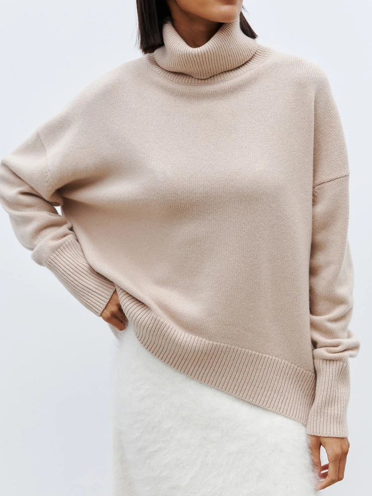 Dames Zacht Gebreide Coltrui – Hoge Hals, Casual Trui voor Herfst/Winter