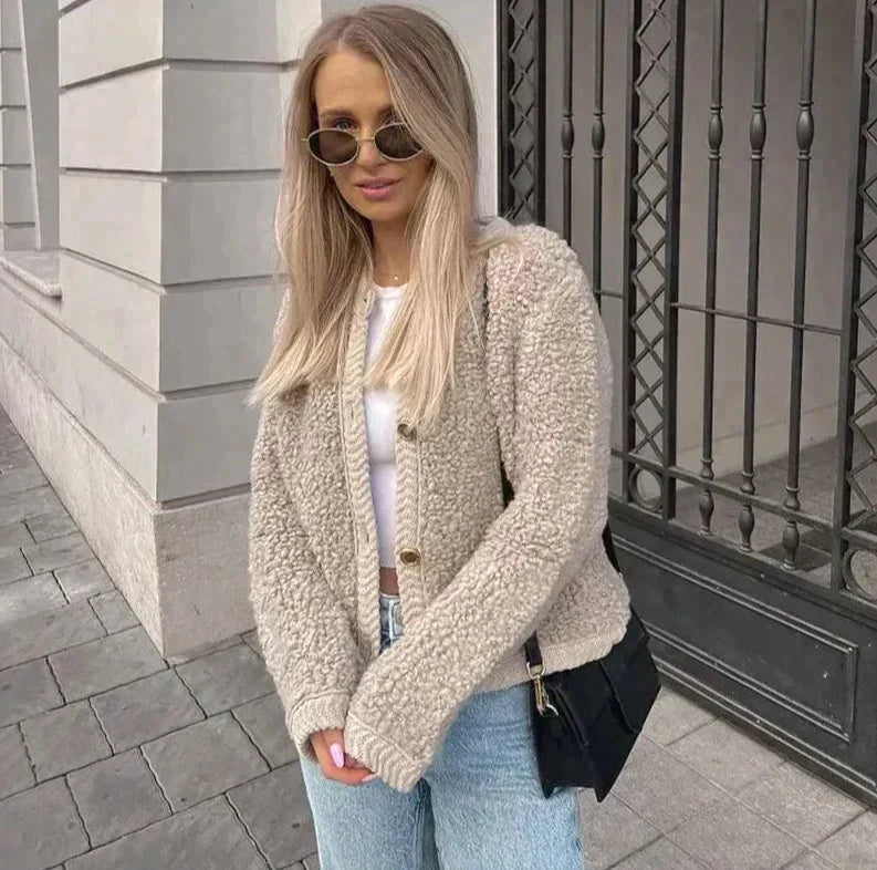 Ilja | Dames teddystrickjack met zachte textuur – winterwarmte & luxe comfort