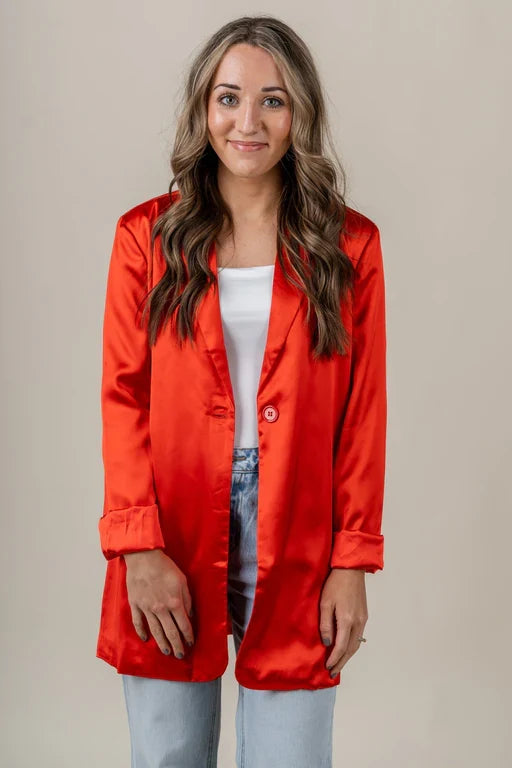 Satijnen oranje blazer