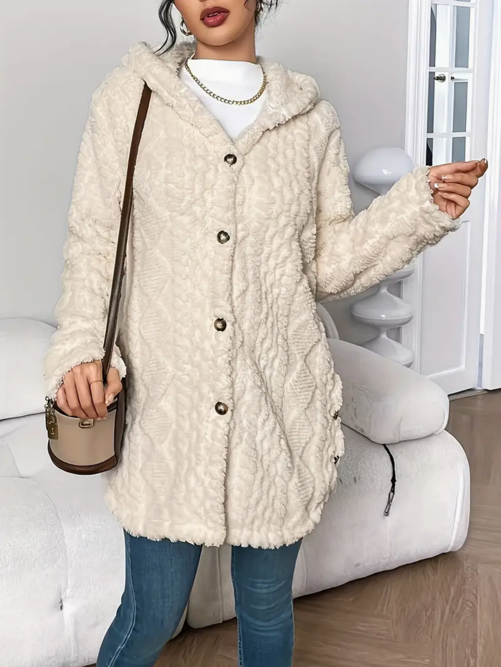 Gebreid Vest met Capuchon | Dames vest van zacht teddy-materiaal