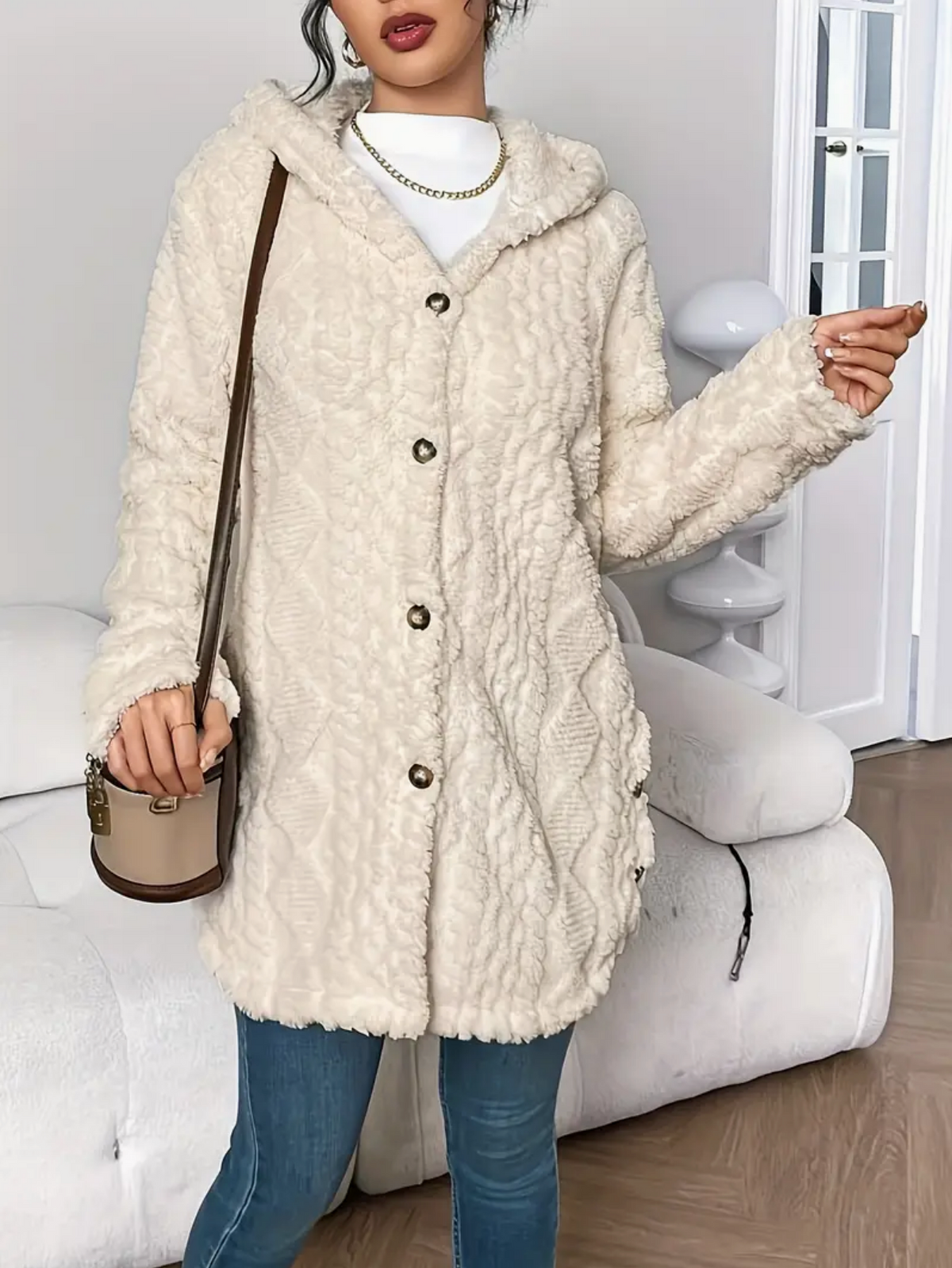 Gebreid Vest met Capuchon | Dames vest van zacht teddy-materiaal