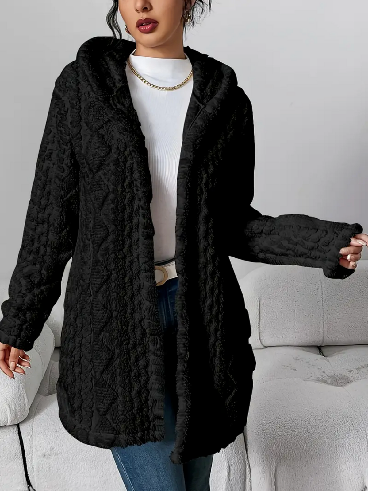 Gebreid Vest met Capuchon | Dames vest van zacht teddy-materiaal