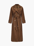 Nadine Dames Lange Suede Trenchcoat met Tailleceintuur Bruin