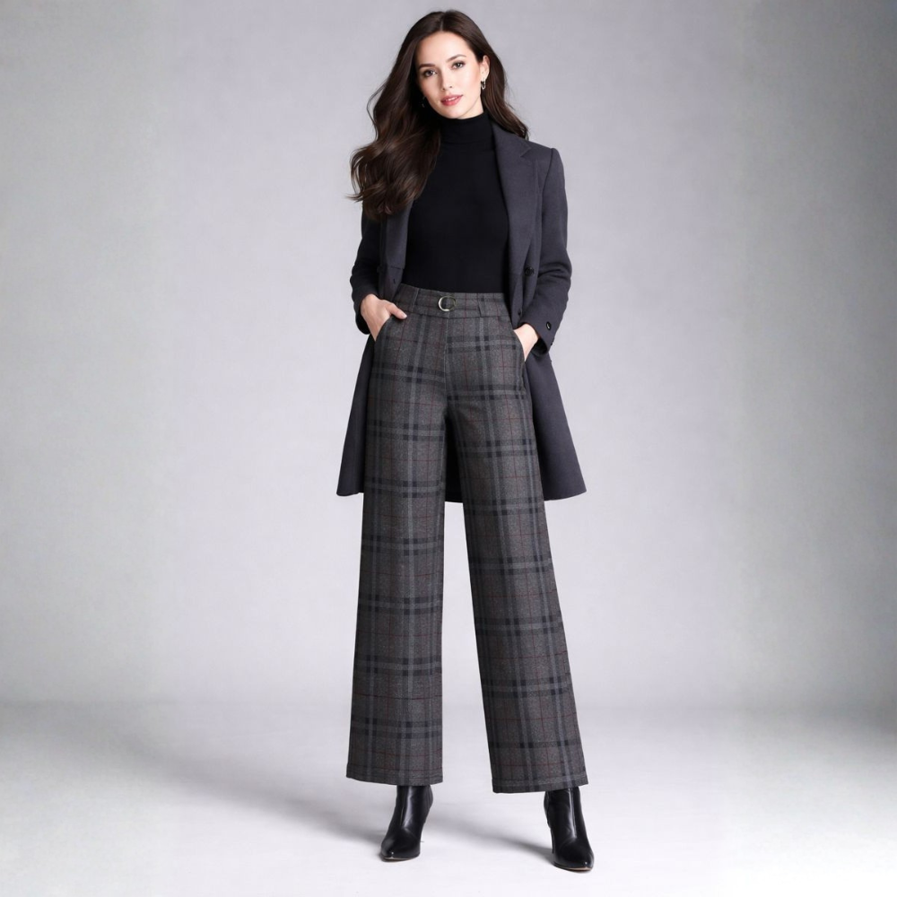 Dames Hoge Taille Ruitbroek – Wijde Pijpen, Comfortabel Geruit, Casual en Trendy Outfit voor Elke Dag