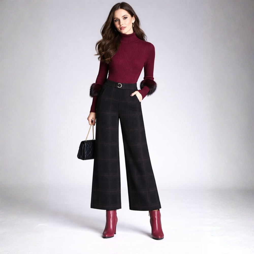 Dames Hoge Taille Ruitbroek – Wijde Pijpen, Comfortabel Geruit, Casual en Trendy Outfit voor Elke Dag