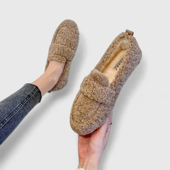 Dames Luxe Lamswollen Mocassins – Zwart, Warm en Comfortabel voor Herfst en Winter