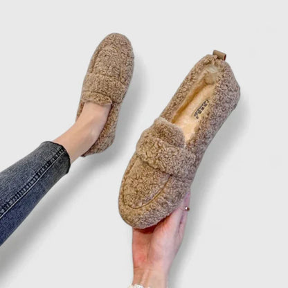 Dames Luxe Lamswollen Mocassins – Zwart, Warm en Comfortabel voor Herfst en Winter