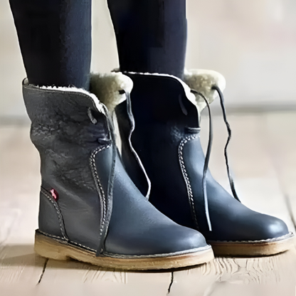 Dames Waterdichte Winterlaarzen – Zwart Leer, Warm en Comfortabel voor Koude Weersomstandigheden
