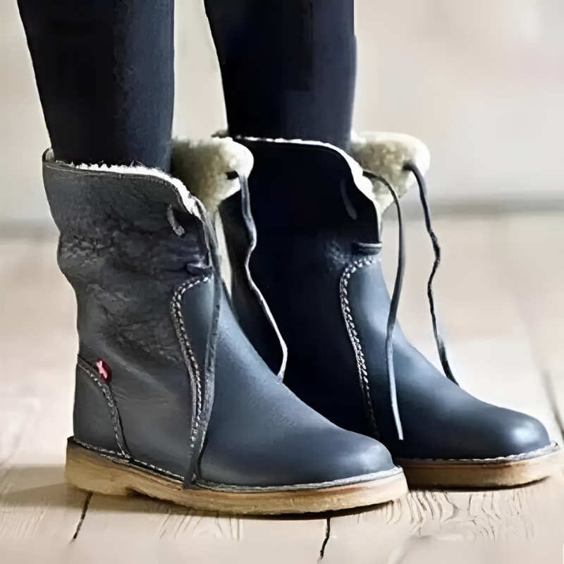 Dames Waterdichte Winterlaarzen – Zwart Leer, Warm en Comfortabel voor Koude Weersomstandigheden
