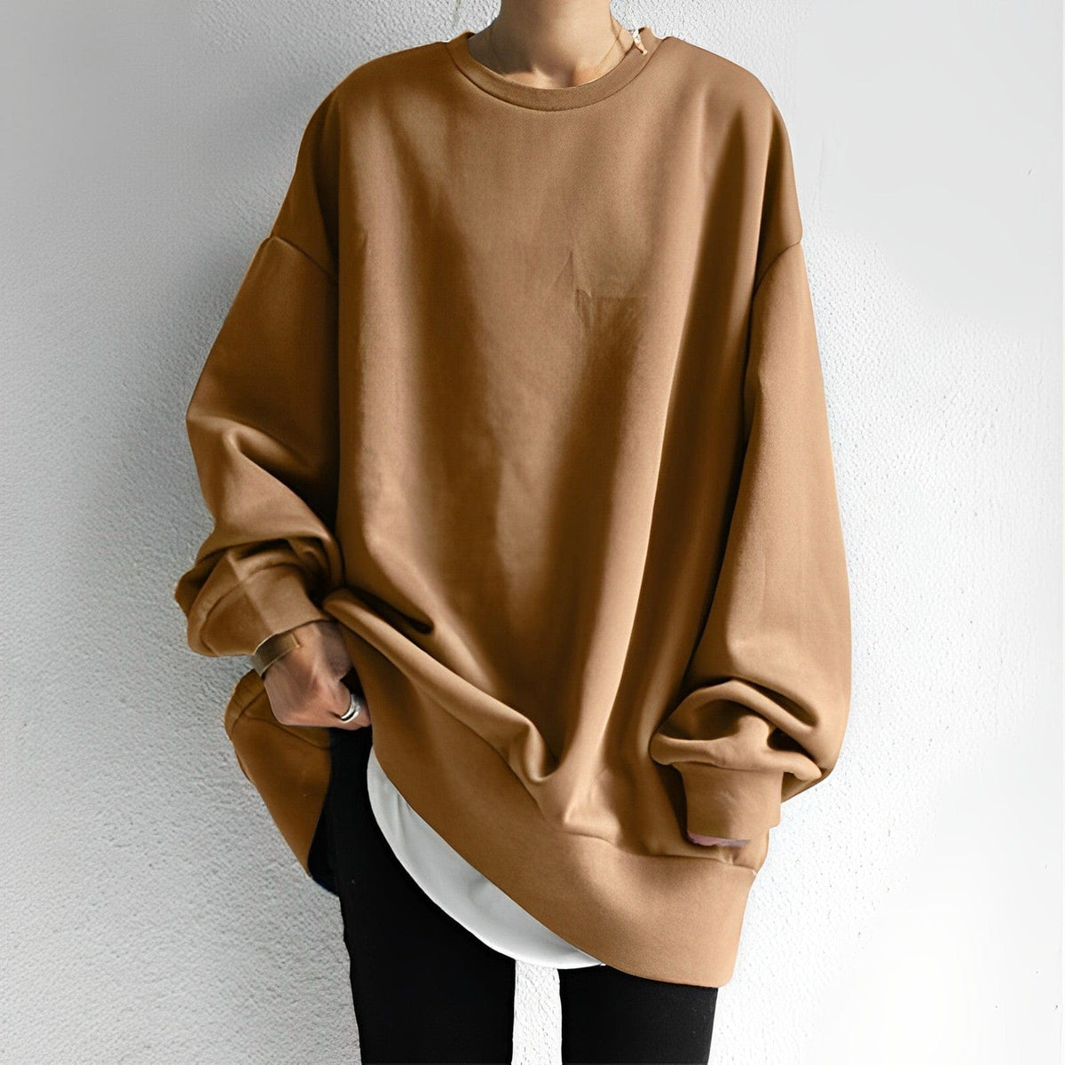 Dames Oversized Trui – Zwart Katoen, Casual voor Herfst en Winter