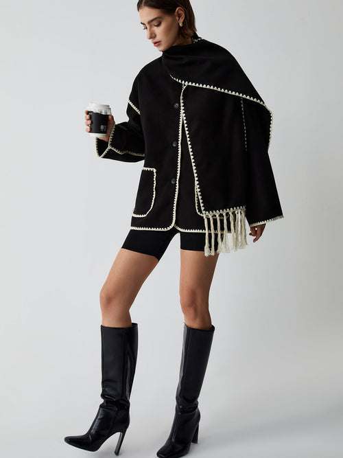 Amara | Dames capecoat met contrasterende bies en bijpassende sjaal