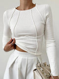 Basic geribde top met lange mouwen